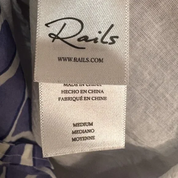 Rails Sia Island Waves Dress Womens Medium Blue Leaf Print Tiered Mini Boho - Picture 7 of 9